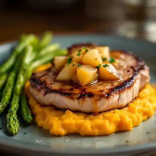 Pan-Seared Pork Chop/Pear & Apple Chutney/Sweet Potato Puree/Grilled Asparagus Chef Special