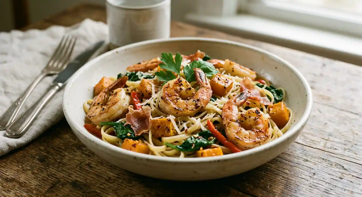 Seared Shrimp & Butternut Squash Linguine